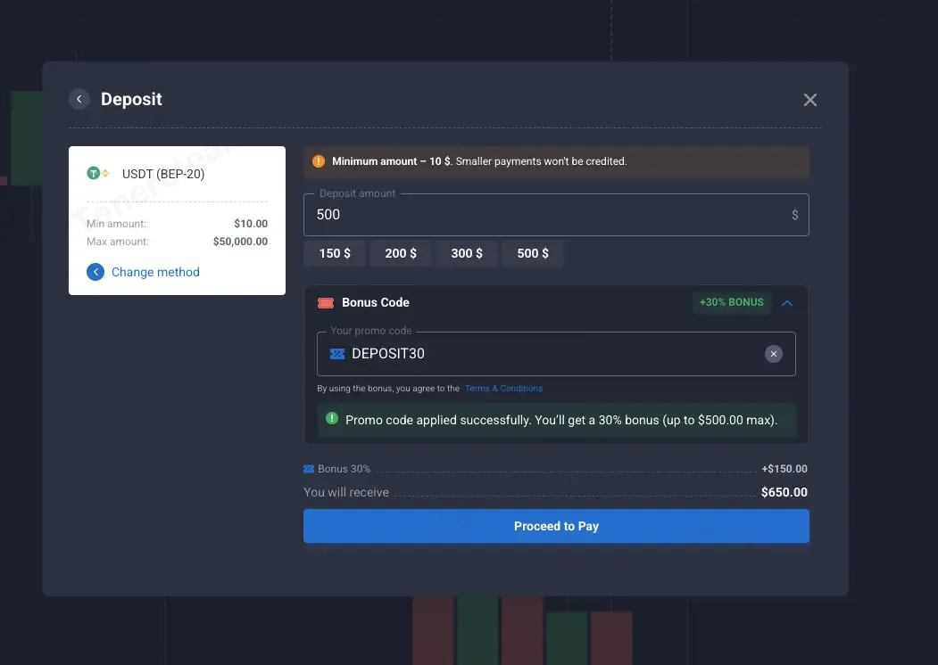 Quotex coupon code: 30% off with DEPOSIT30. Tested and valid as 2 months ago.