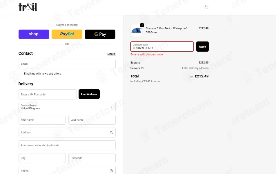 Trail Outdoor Leisure coupon code: 15% off with FESTIVALREADY. Tested and valid as 2 months ago.