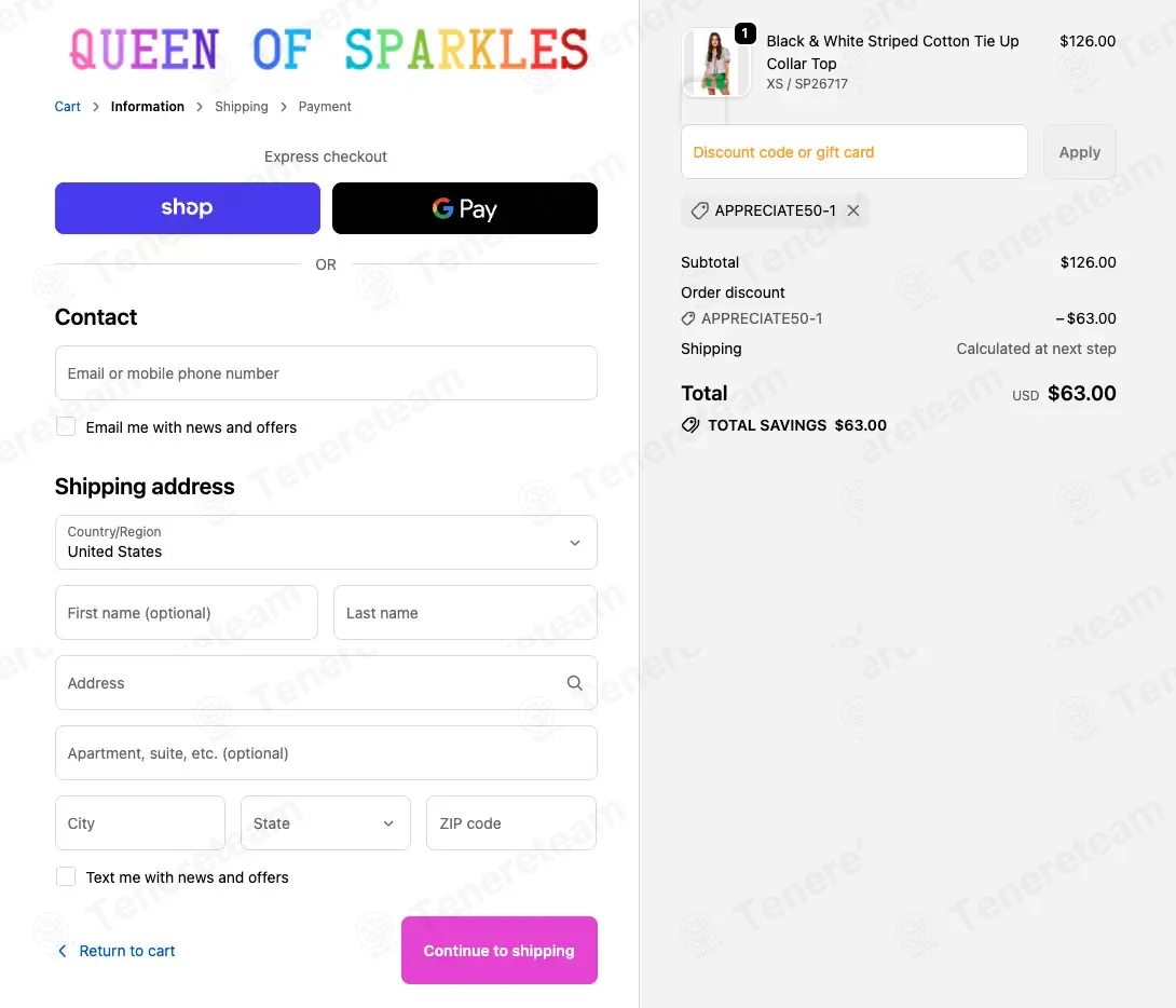 Queen of Sparkles coupon code: 50% off with APPRECIATE50-1. Tested and valid as 5 months ago.