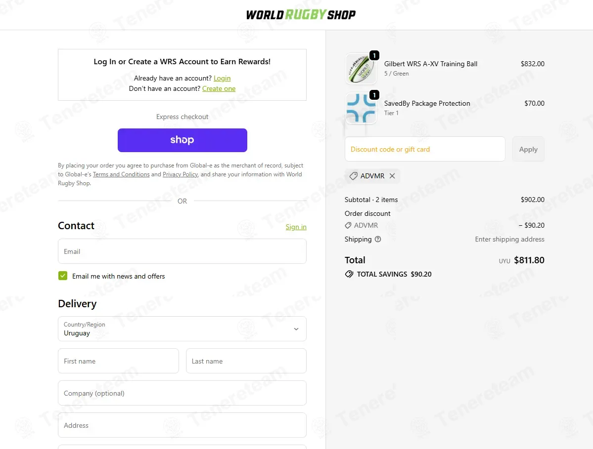 World Rugby Shop coupon code: 10% off with ADVMR. Tested and valid as 2 months ago.