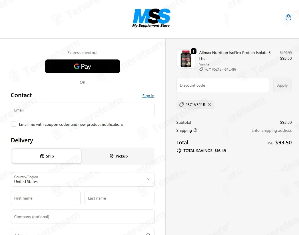 My Supplement Store coupon code: 15% off with F671V521B. Tested and valid as 1 month ago.