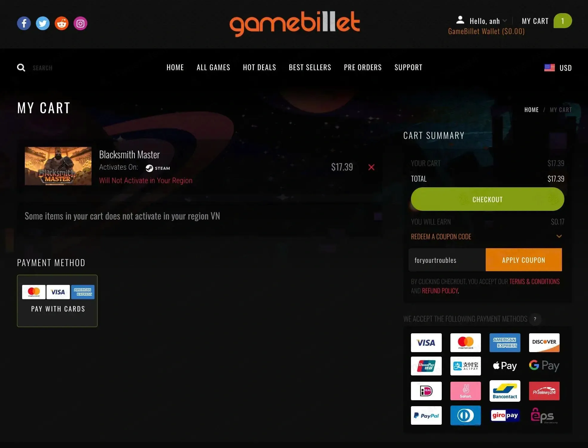 GameBillet apply coupon code