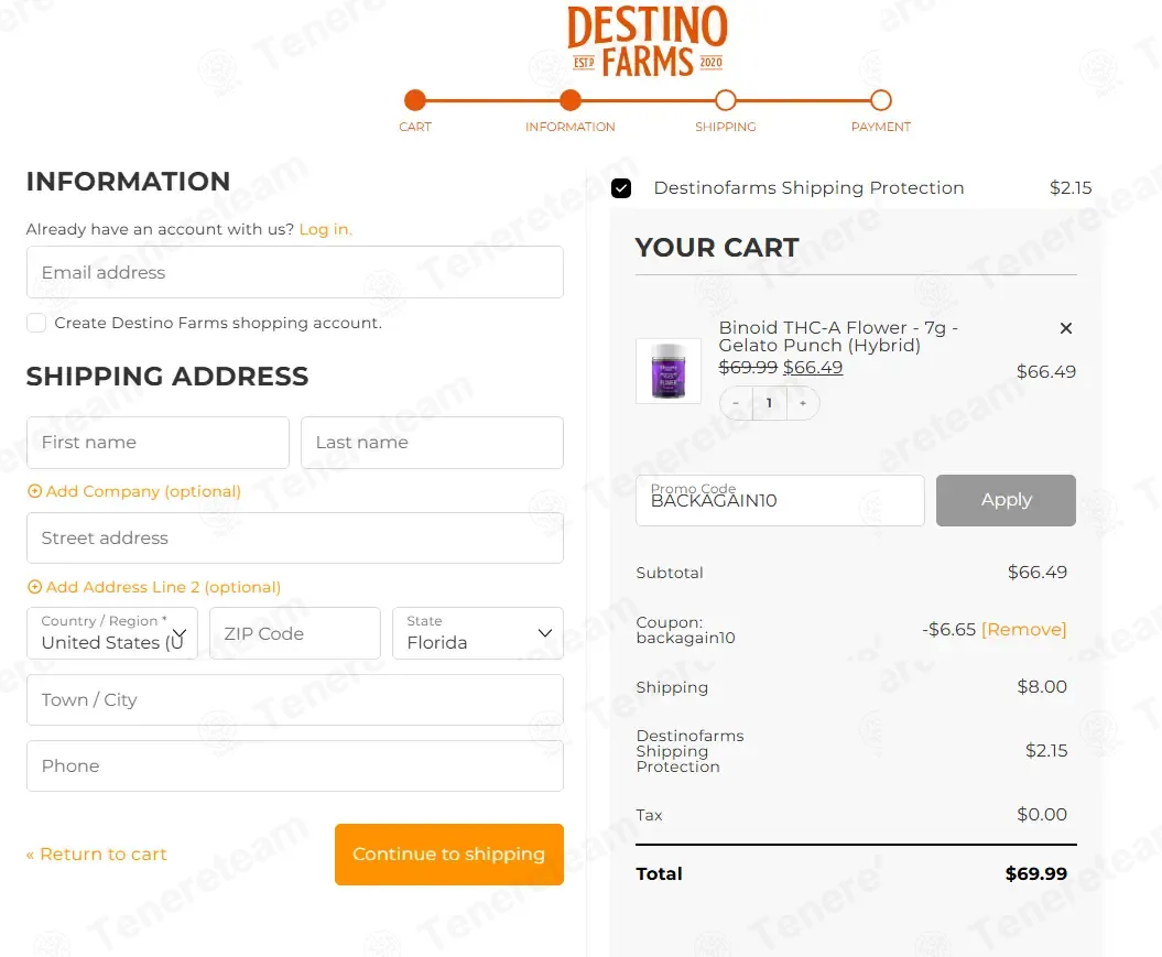 Destino Farms coupon code: 10% off with BACKAGAIN10. Tested and valid as 1 month ago.