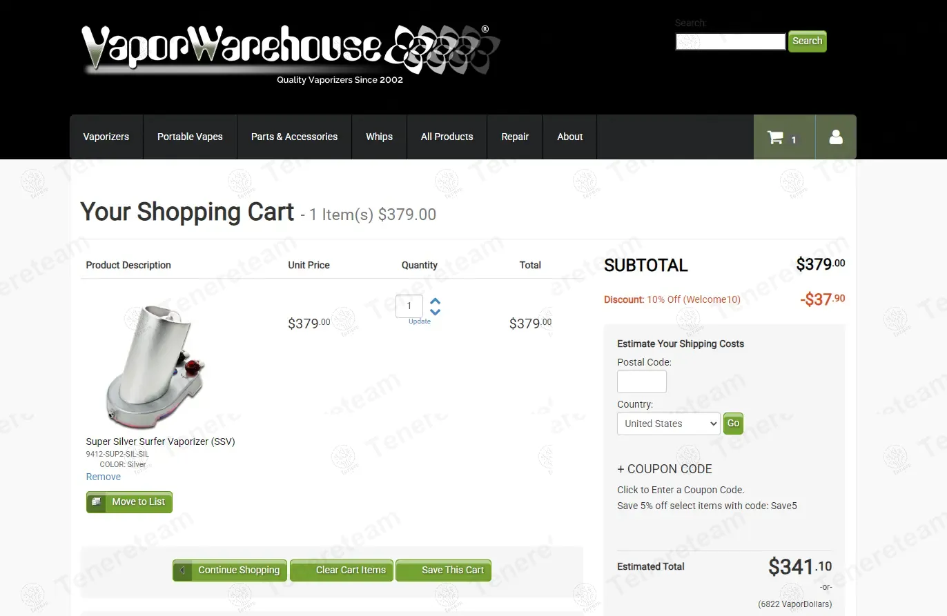 Vapor Warehouse coupon code: 10% off with WELCOME10. Tested and valid as 10 months ago.