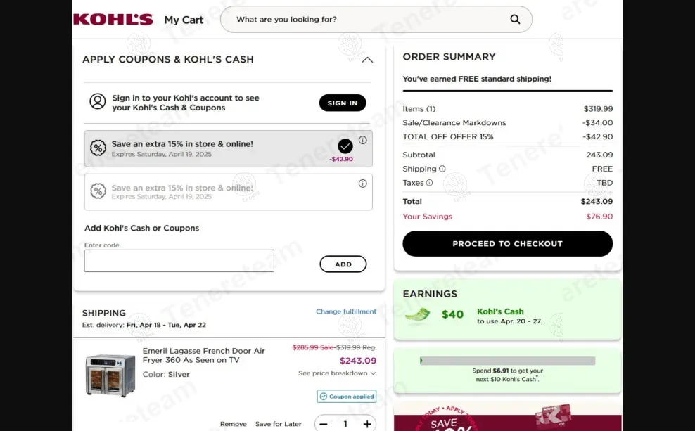 Kohls coupon code: Sale off with SHOPPER15. Tested and valid as 9 months ago.