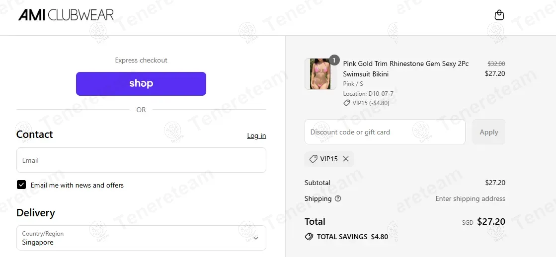 AMI Clubwear coupon code: 15% off with VIP15. Tested and valid as 10 months ago.