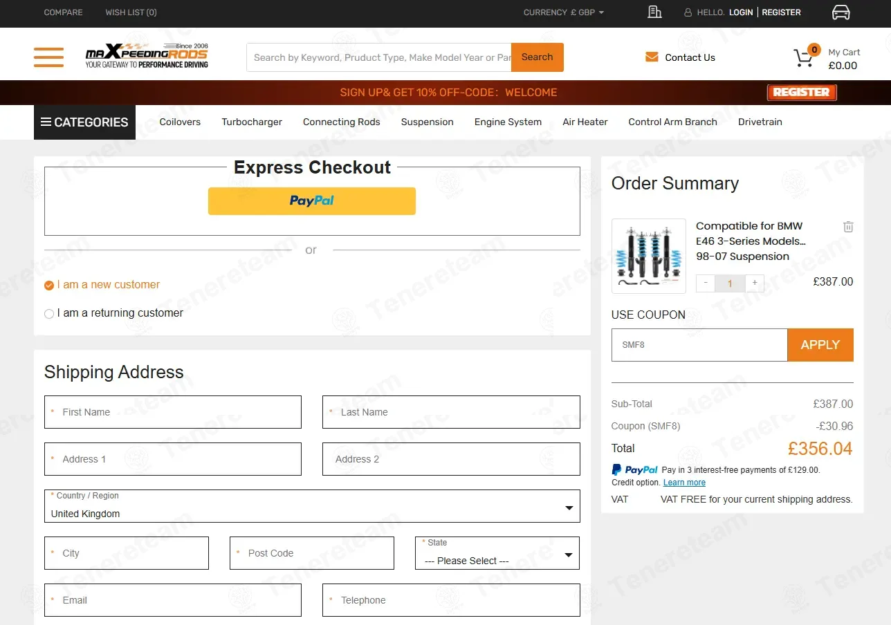 MaXpeedingRods UK coupon code: 8% off with SMF8. Tested and valid as 5 days ago.