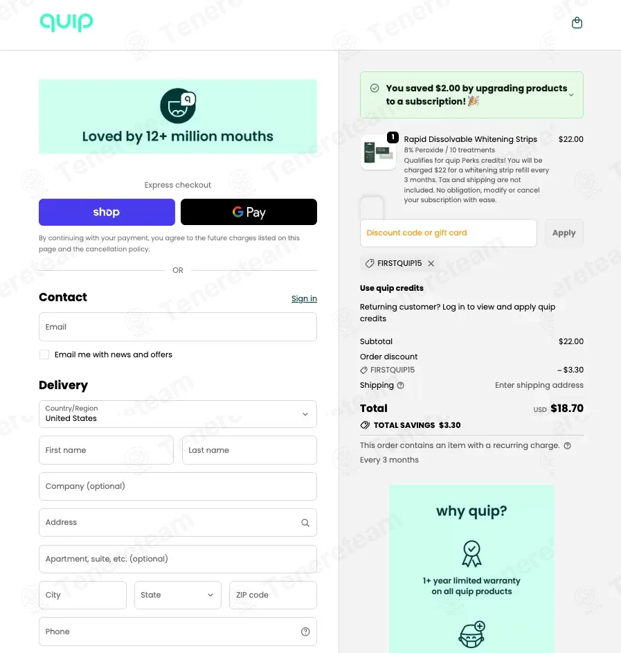 QUIP coupon code: 15% off with FIRSTQUIP15. Tested and valid as 1 month ago.