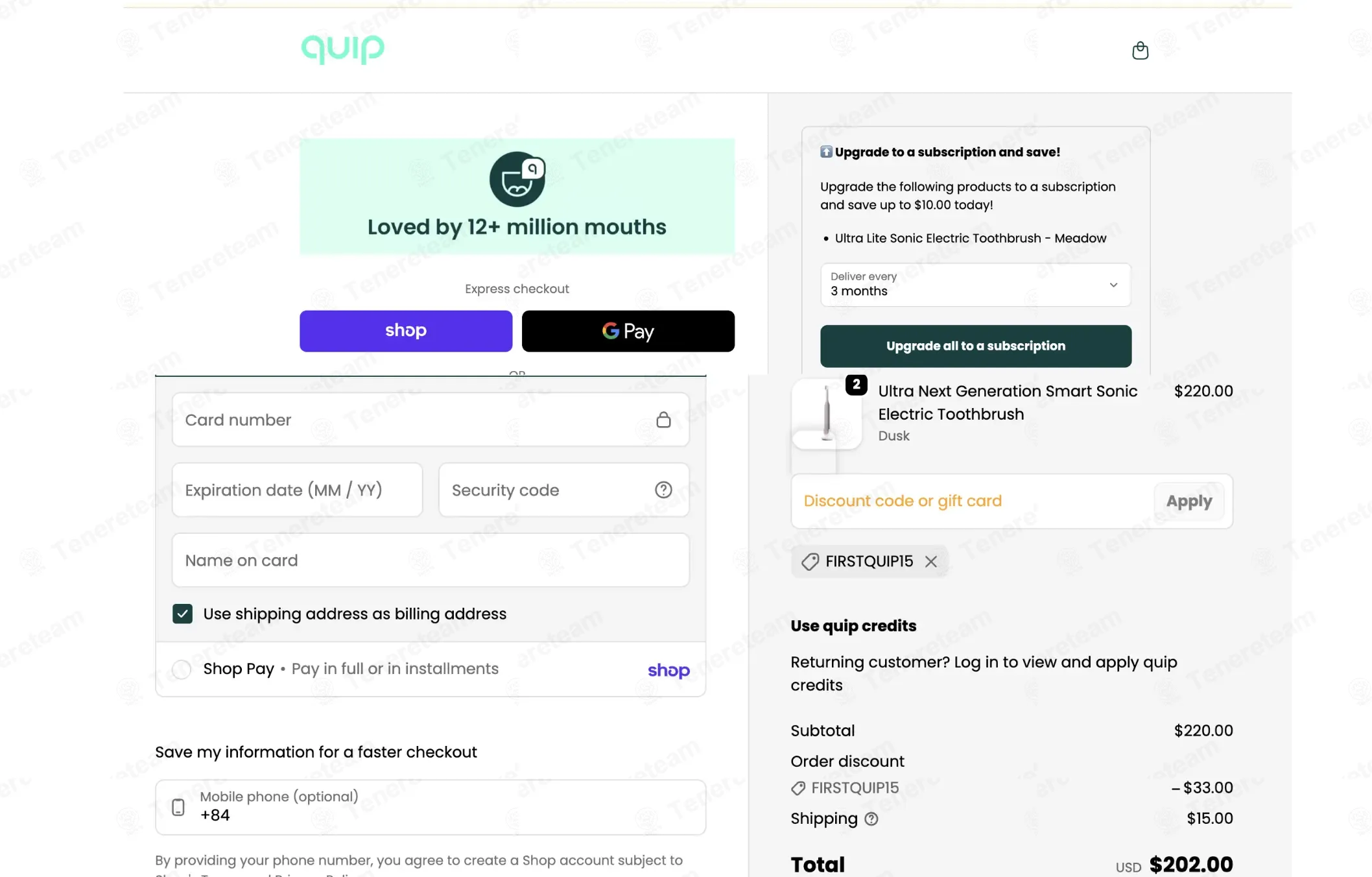 QUIP coupon code: 15% off with FIRSTQUIP15. Tested and valid as 1 month ago.