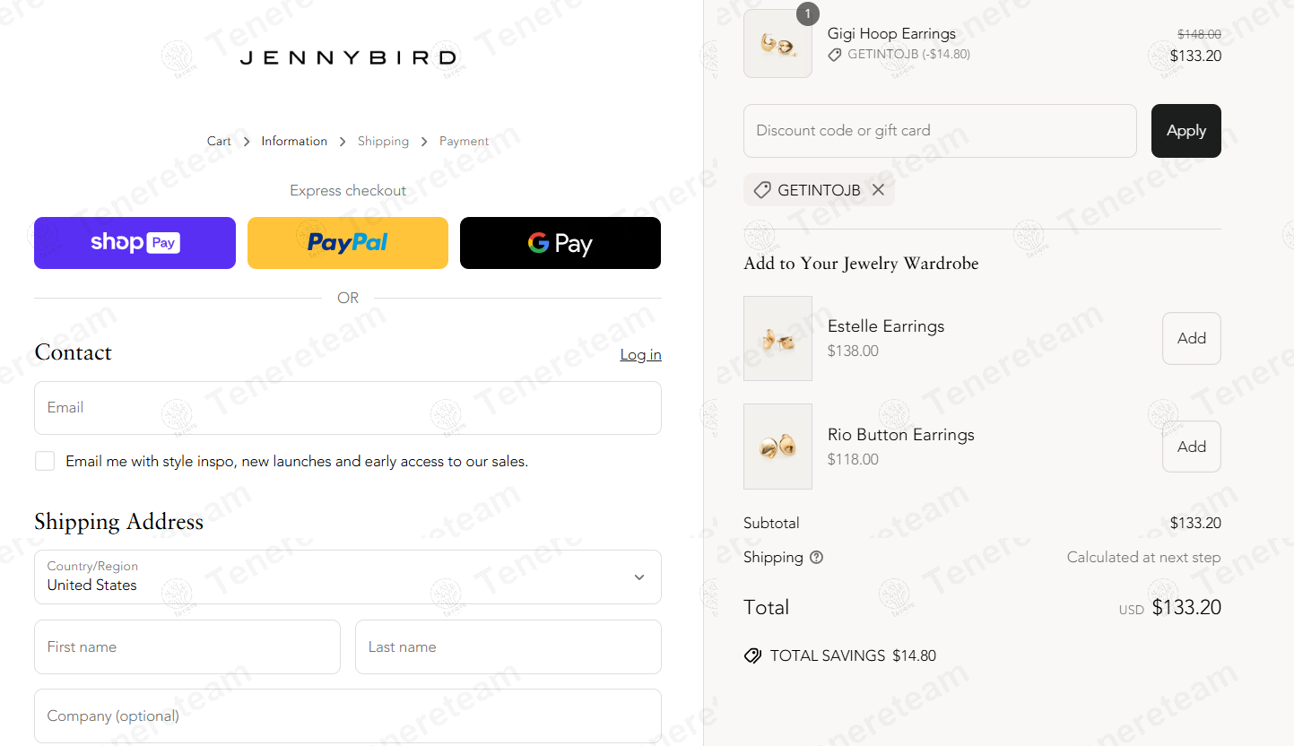 Jenny Bird coupon code: 10% off with GETINTOJB. Tested and valid as 1 year ago.