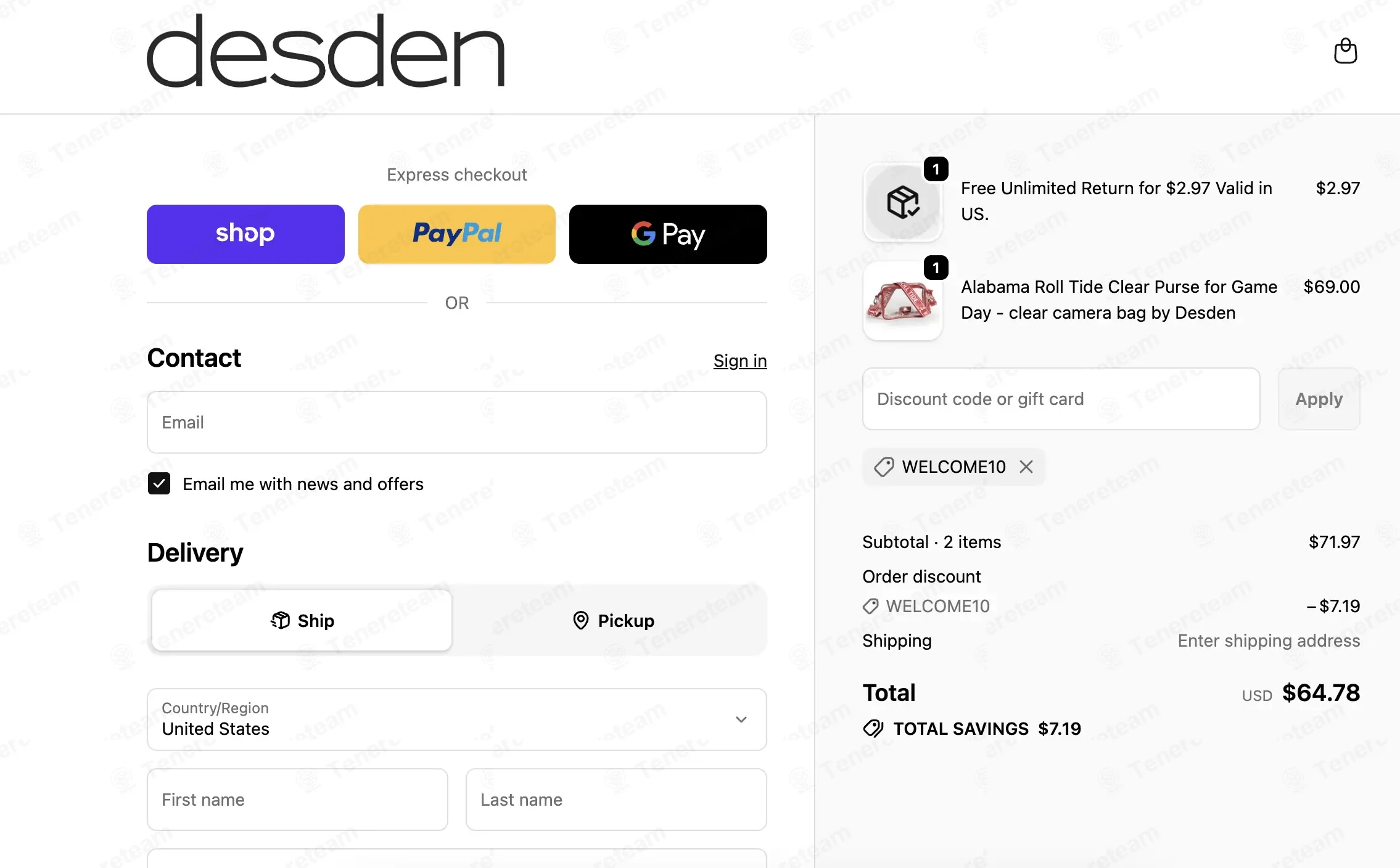 Desden coupon code: 10% off with WELCOME10. Tested and valid as 2 weeks ago.