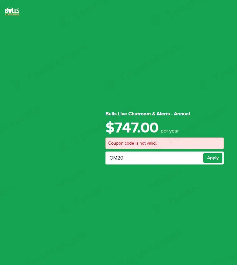 Bulls On Wall Street coupon code: Sale off with OM20. Tested and valid as 2 months ago.