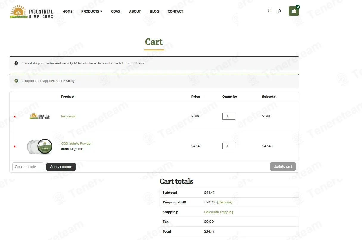 Industrial Hemp Farms coupon code: $10 off with VIP10. Tested and valid as 4 weeks ago.