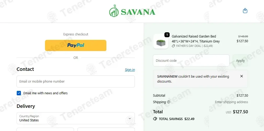 Savana Garden coupon code: $10 off with SAVANANEW. Tested and valid as 2 weeks ago.