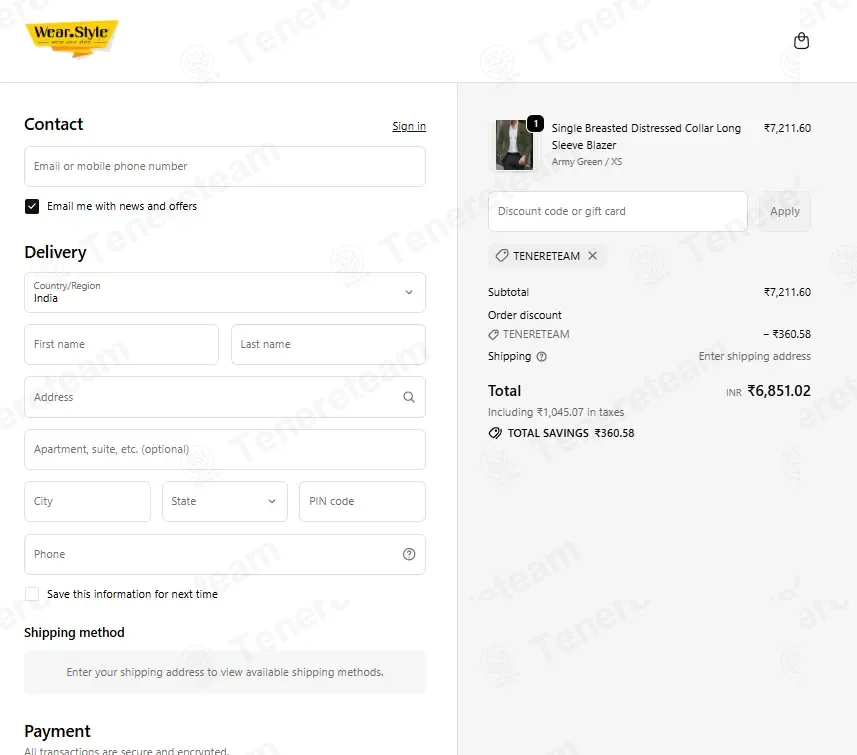 Wear Style coupon code: 5% off with TENERETEAM. Tested and valid as 1 week ago.