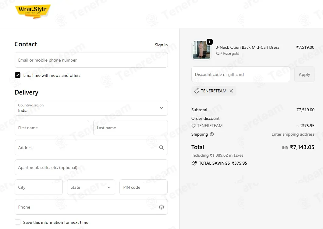 Wear Style coupon code: 5% off with TENERETEAM. Tested and valid as 1 week ago.