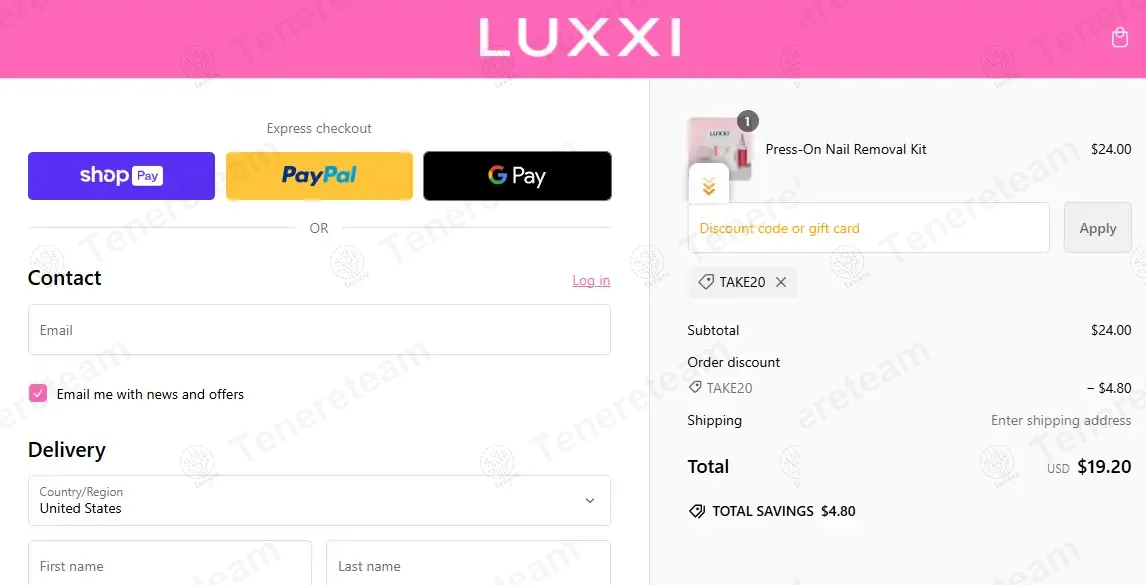 Luxxi Nails coupon code: 20% off with TAKE20. Tested and valid as 9 months ago.