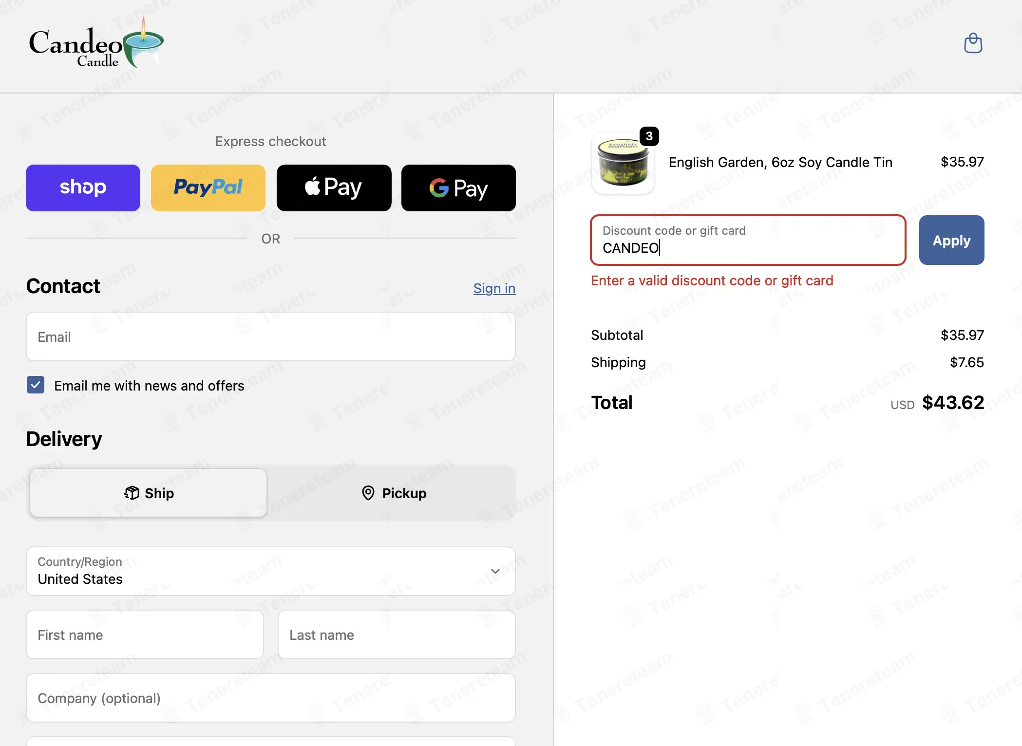 Candeo Candle coupon code: 20% off with CANDEO. Tested and valid as 2 months ago.
