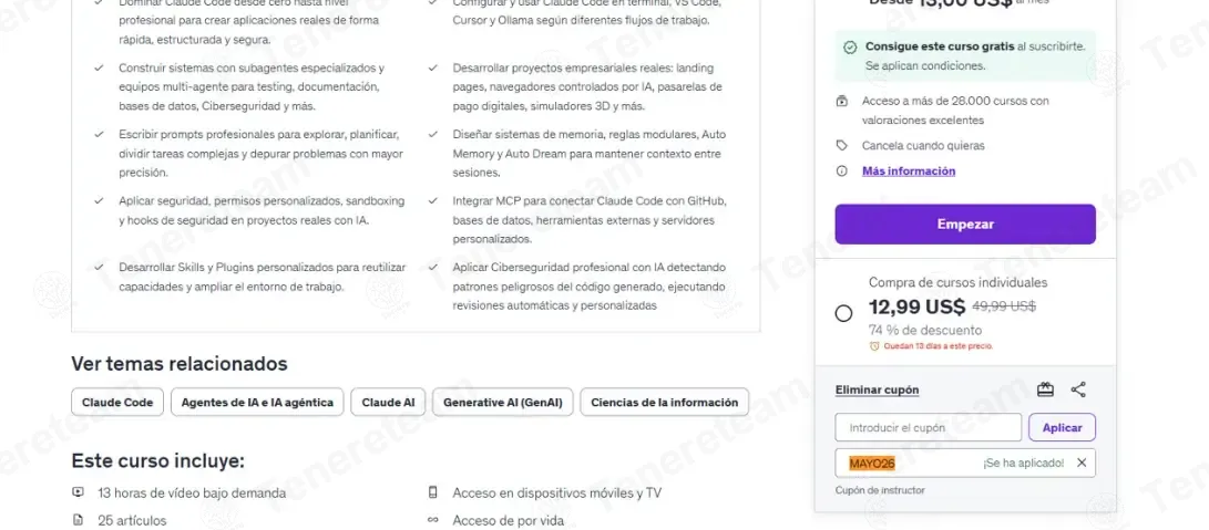 Udemy coupon code: 74% off with MAYO26. Tested and valid as 1 month ago.