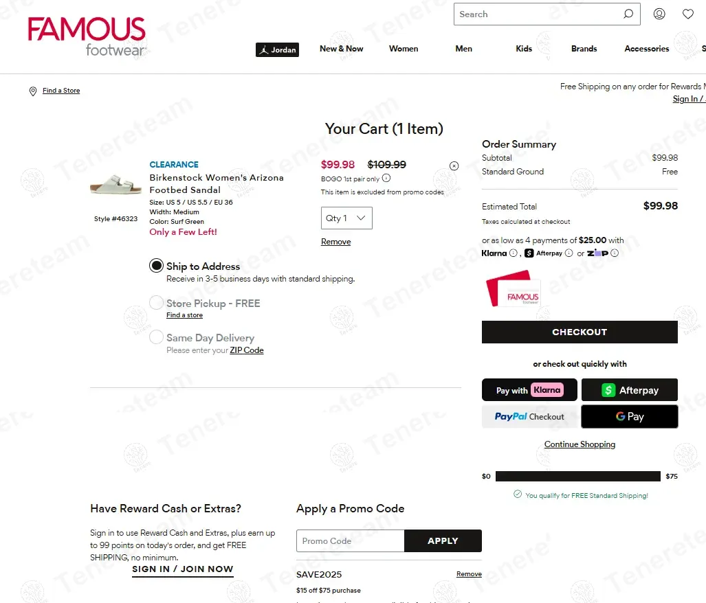 Famous Footwear coupon code: $15 off with SAVE2025. Tested and valid as 10 months ago.