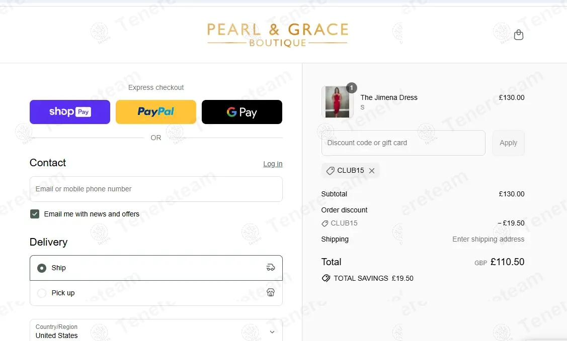 Pearl and Grace Boutique coupon code: 15% off with CLUB15. Tested and valid as 10 months ago.