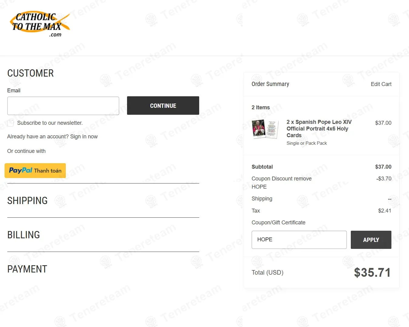 Catholic To The Max coupon code: 10% off with HOPE. Tested and valid as 1 year ago.