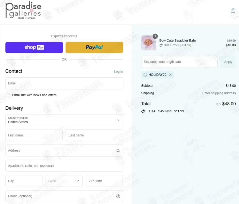 Paradise Galleries coupon code: 20% off with HOLIDAY20. Tested and valid as 1 month ago.