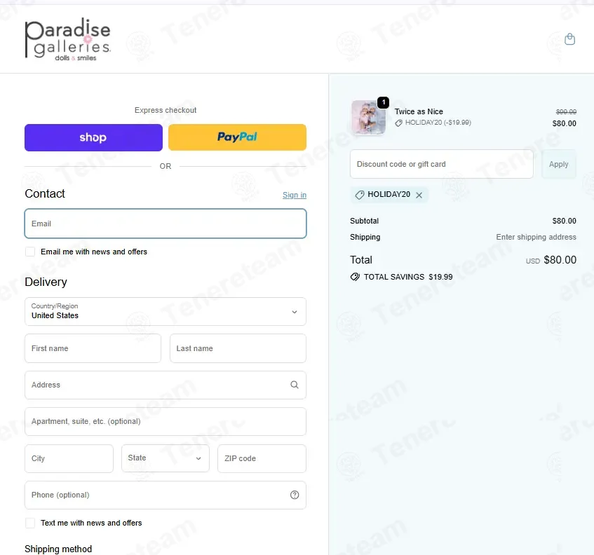 Paradise Galleries coupon code: 20% off with HOLIDAY20. Tested and valid as 1 month ago.