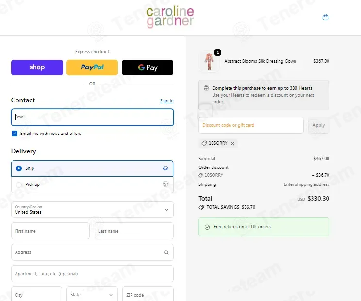 Caroline Gardner coupon code: 10% off with 10SORRY. Tested and valid as 7 months ago.