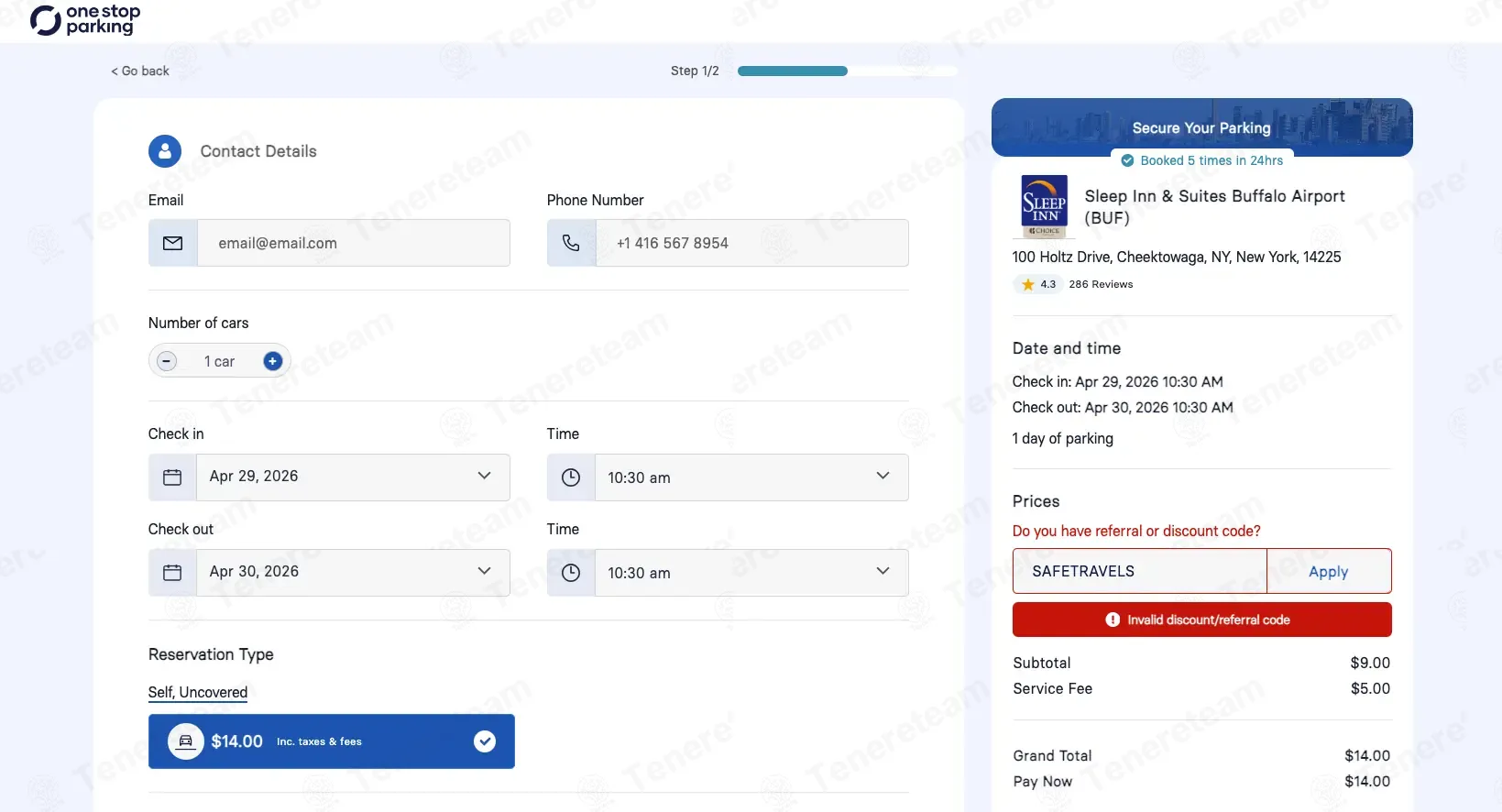 One Stop Parking coupon code: 10% off with SAFETRAVELS. Tested and valid as 1 month ago.