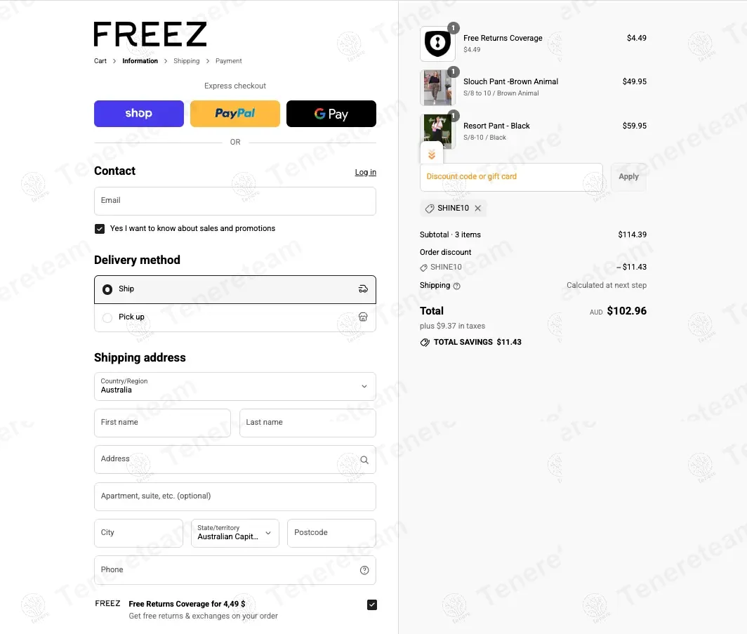 Freez Clothing coupon code: 10% off with SHINE10. Tested and valid as 10 months ago.