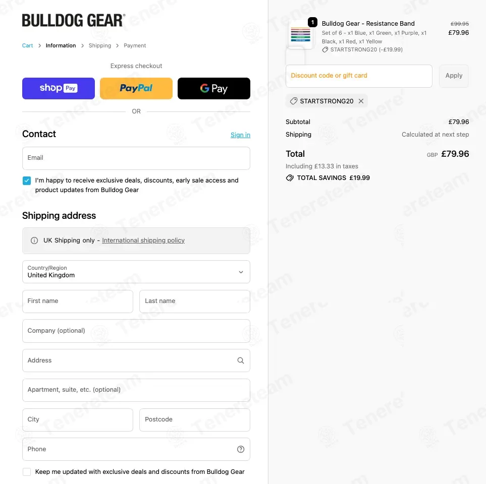 Bulldog Gear coupon code: 20% off with STARTSTRONG20. Tested and valid as 3 weeks ago.