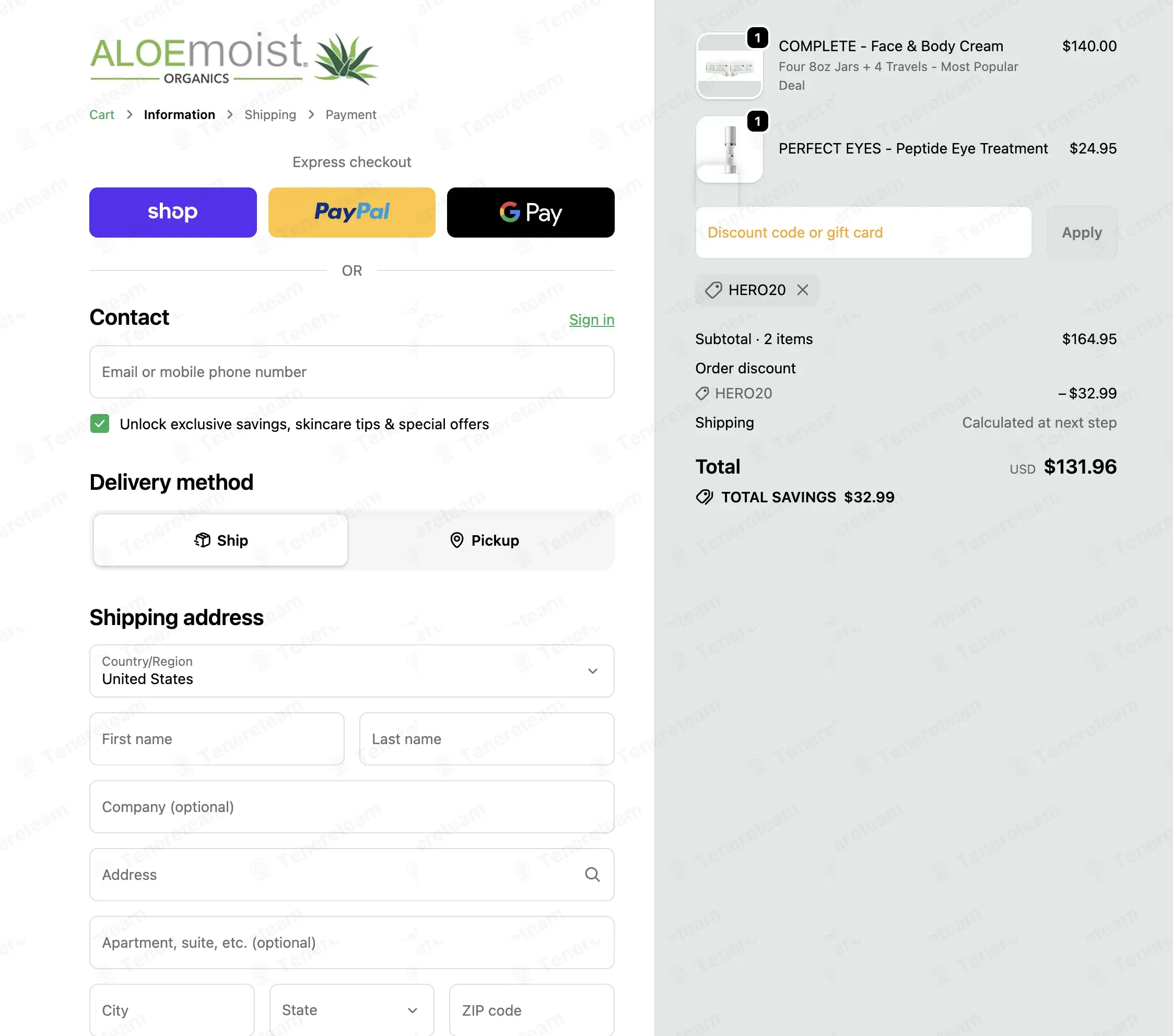 AloeMoist Organics coupon code: 20% off with HERO20. Tested and valid as 1 month ago.