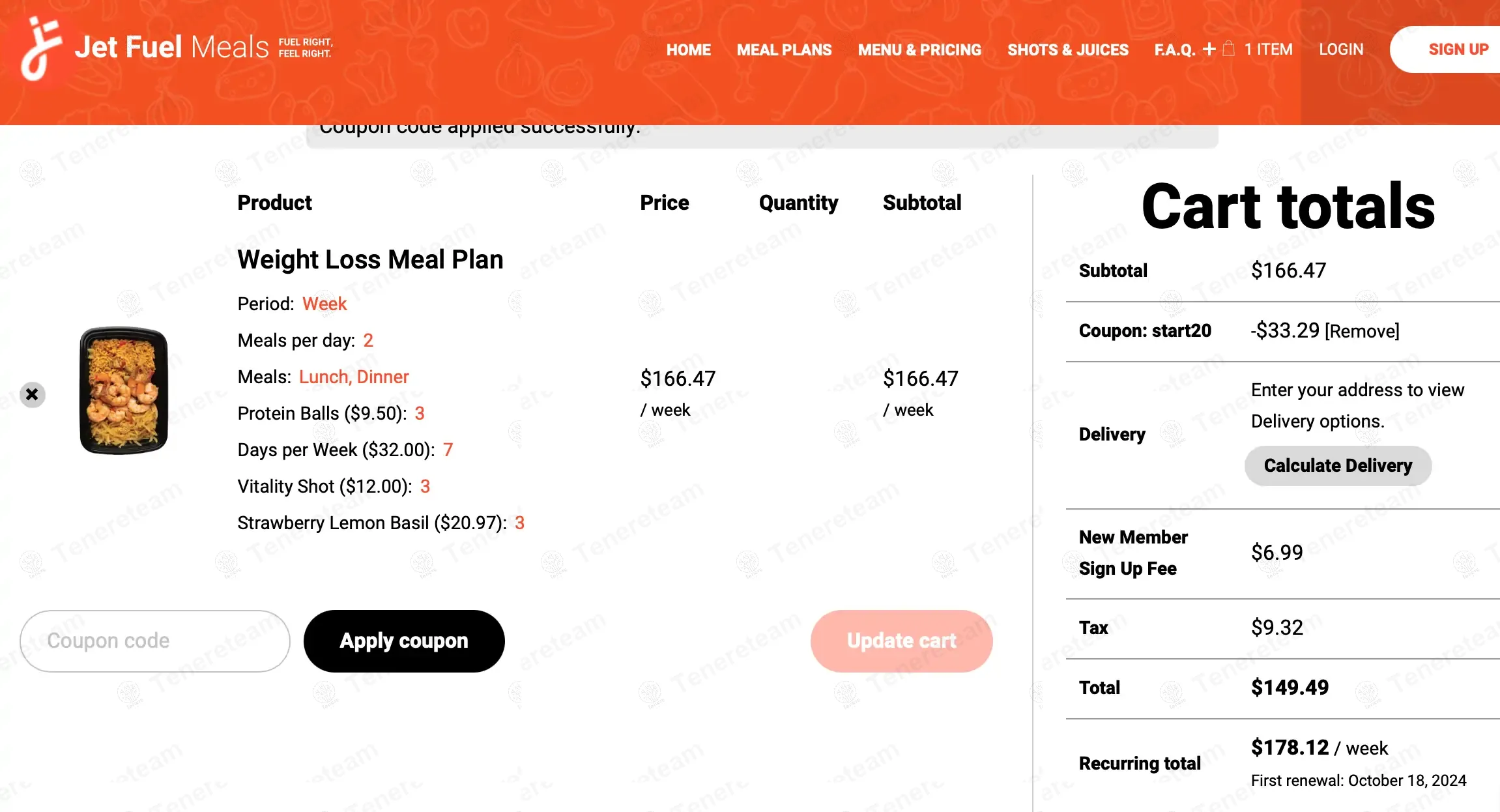 Jet Fuel Meals coupon code: 20% off with Start20. Tested and valid as 1 year ago.