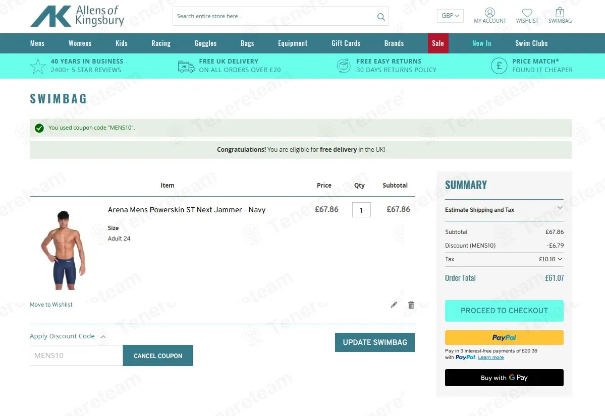 Allensswimwear UK coupon code: 10% off with MENS10. Tested and valid as 8 months ago.