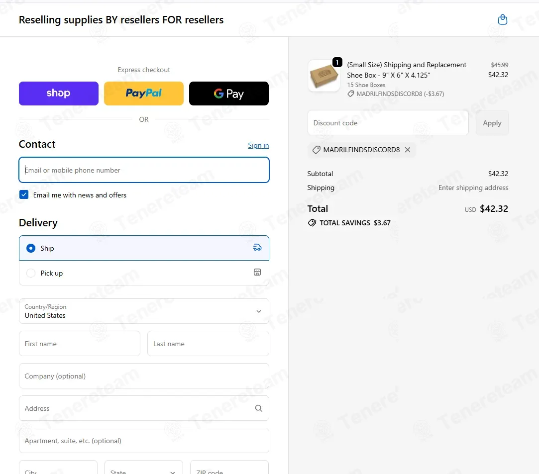 Reselling Supplies coupon code: 8% off with MADRILFINDSDISCORD8. Tested and valid as 1 month ago.