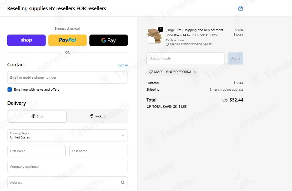 Reselling Supplies coupon code: 8% off with MADRILFINDSDISCORD8. Tested and valid as 1 month ago.