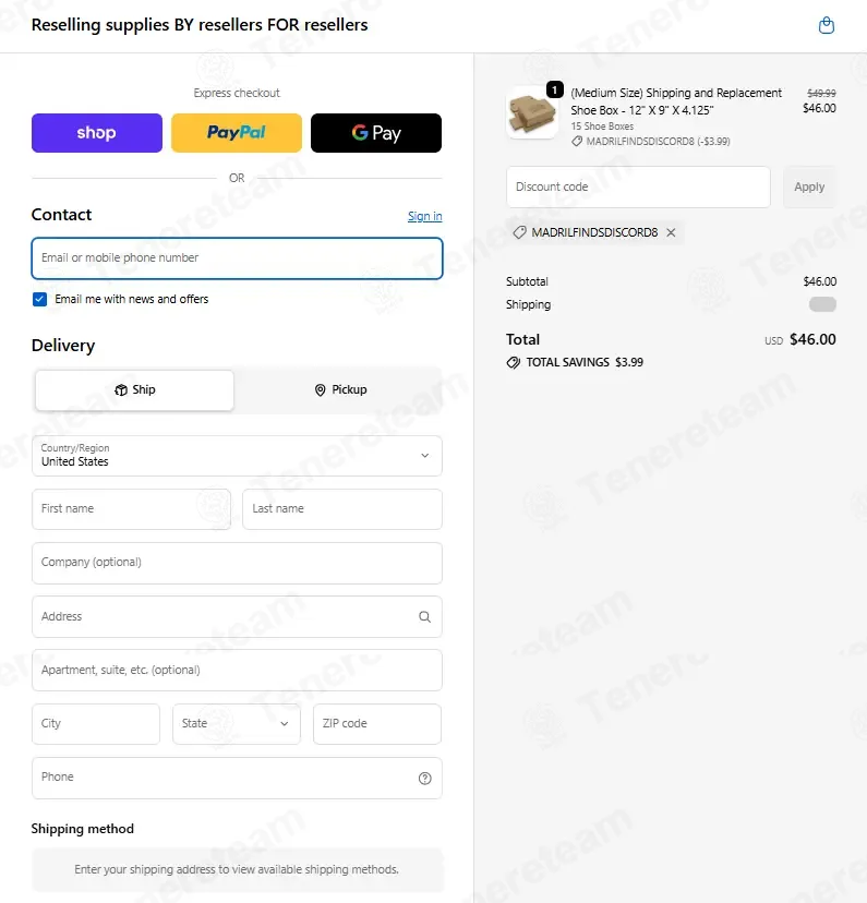 Reselling Supplies coupon code: 8% off with MADRILFINDSDISCORD8. Tested and valid as 1 month ago.