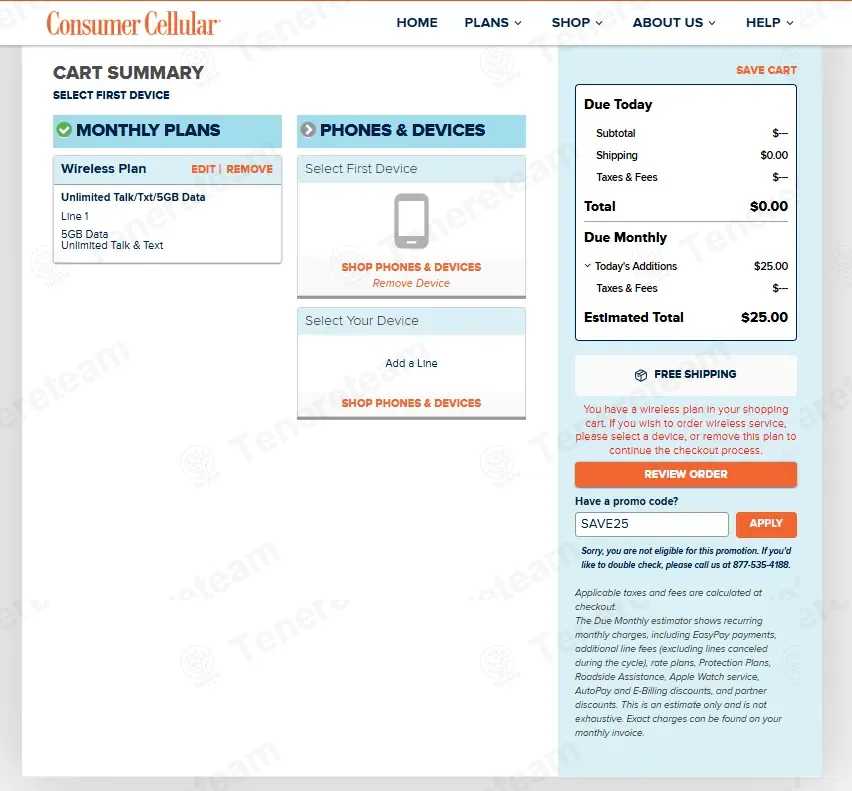 Consumer Cellular coupon code: $25 off with SAVE25. Tested and valid as 1 week ago.