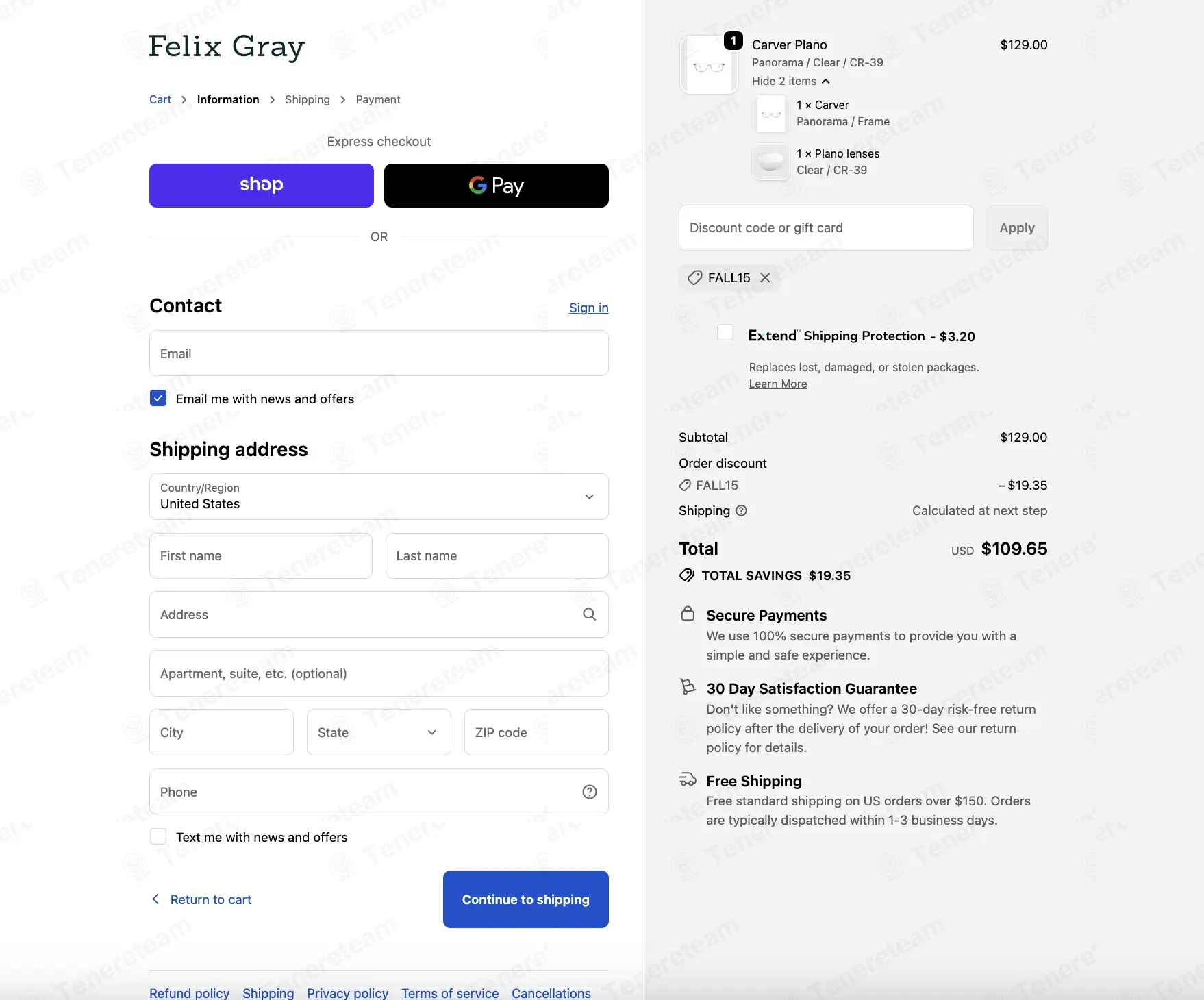 Felix Gray coupon code: 15% off with FALL15. Tested and valid as 2 weeks ago.