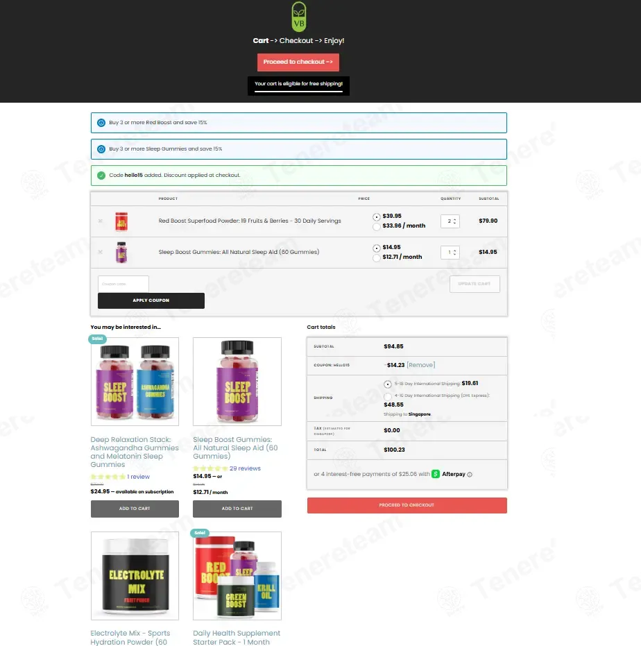 Vb Health coupon code: 15% off with HELLO15. Tested and valid as 7 months ago.