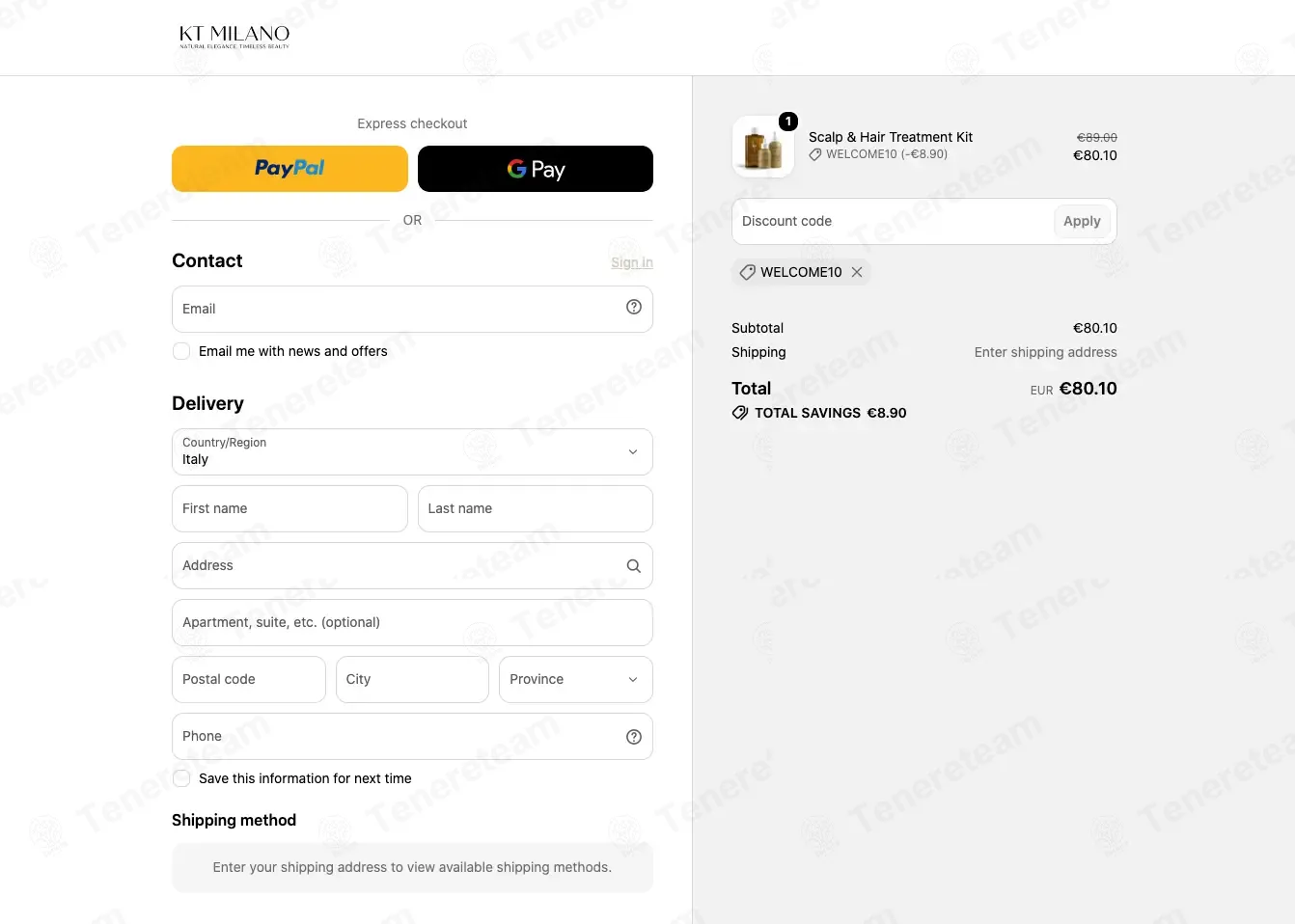 KT Milano apply coupon code