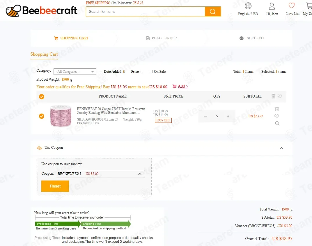 Beebeecraft coupon code: $5 off with BBCNEWREG5. Tested and valid as 2 months ago.