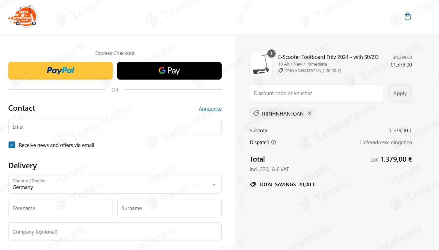 Mein Escooter apply coupon code