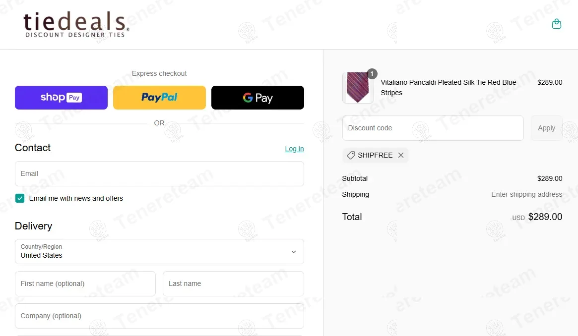 Tie Deals apply coupon code