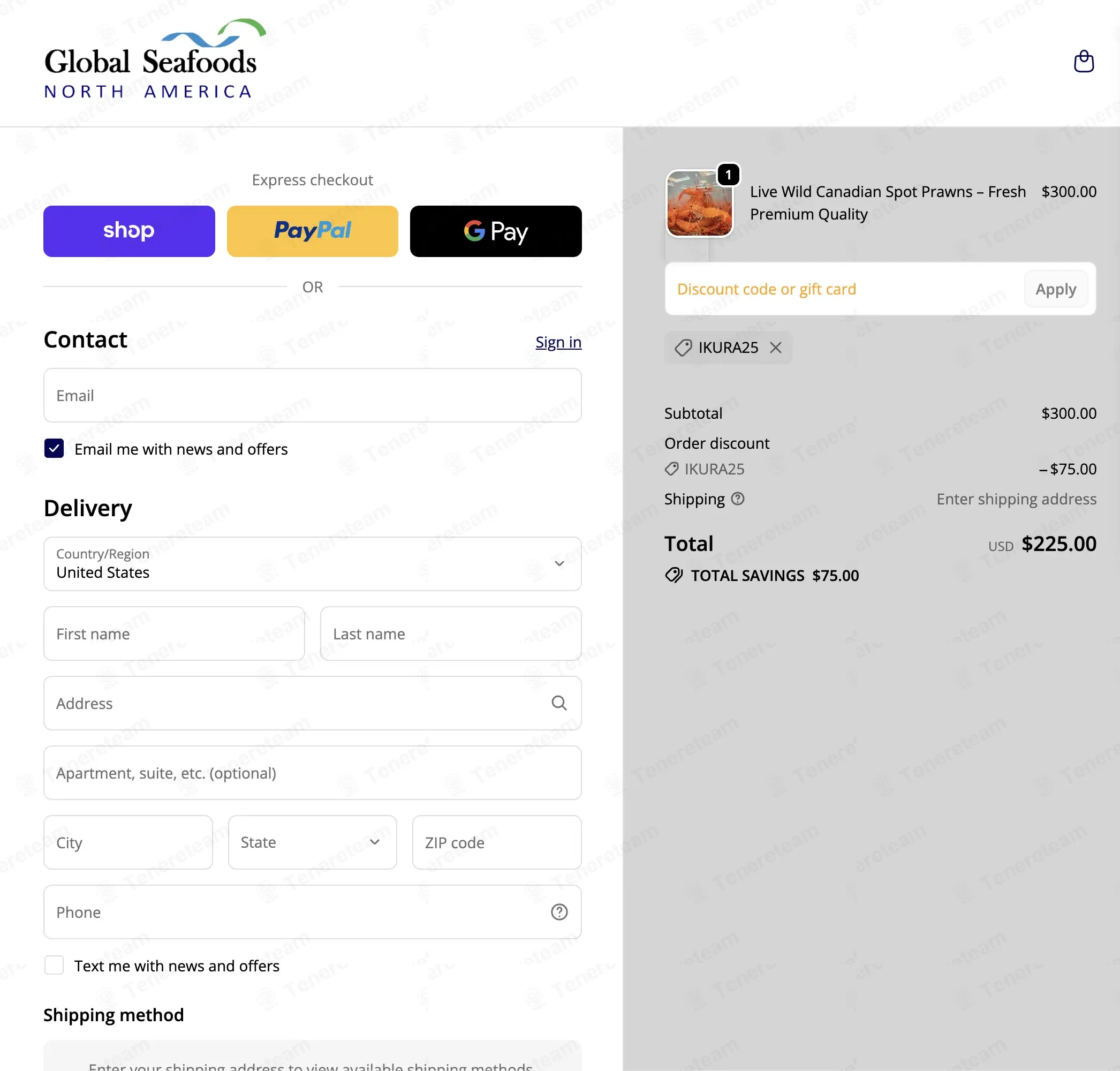 Global Seafoods coupon code verified as working at checkout