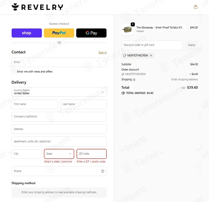 Revelry Supply coupon code: 10% off with NEWTOTHECREW. Tested and valid as 3 days ago.