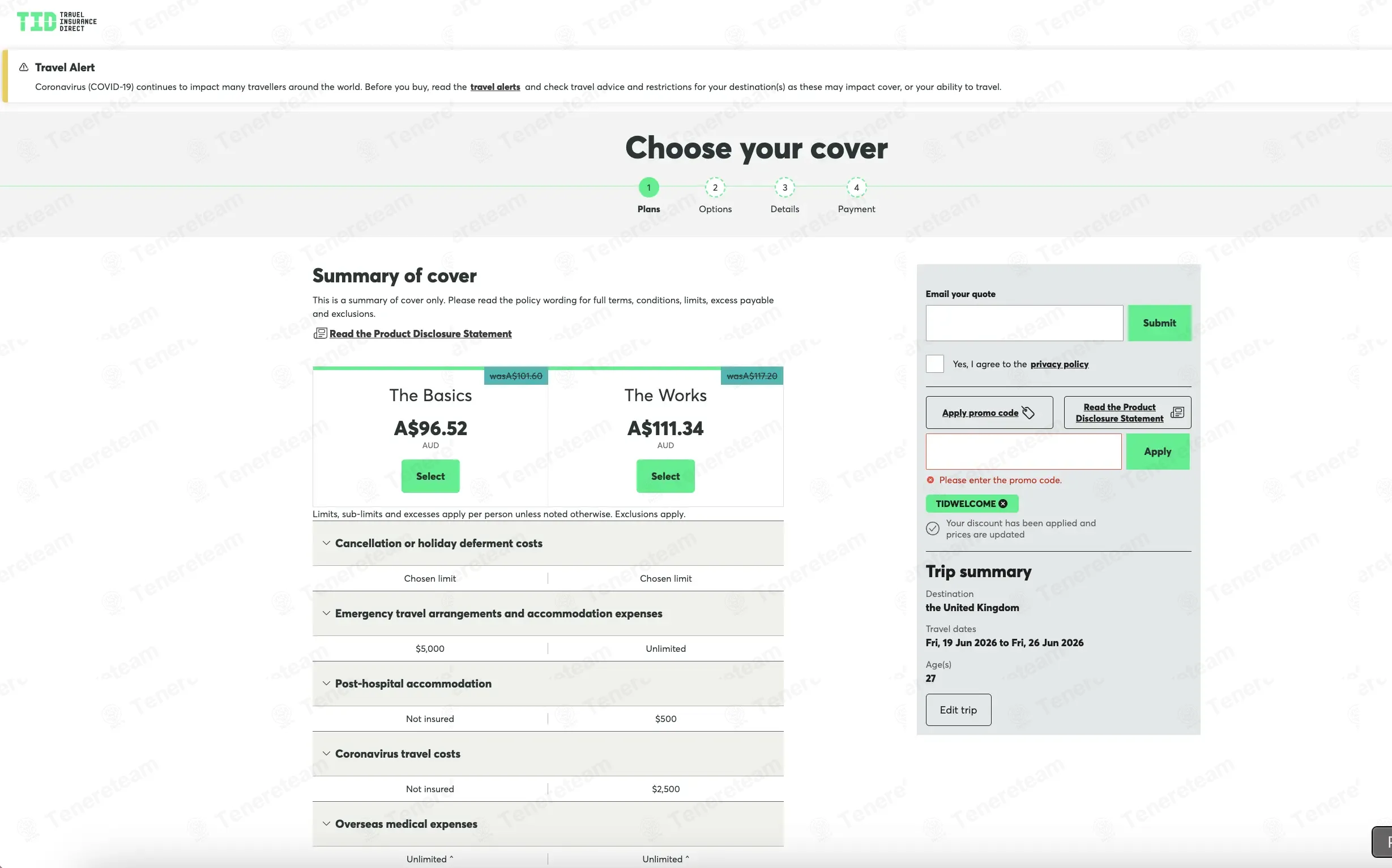 Travel Insurance Direct coupon code: 5% off with TIDWELCOME. Tested and valid as 1 month ago.