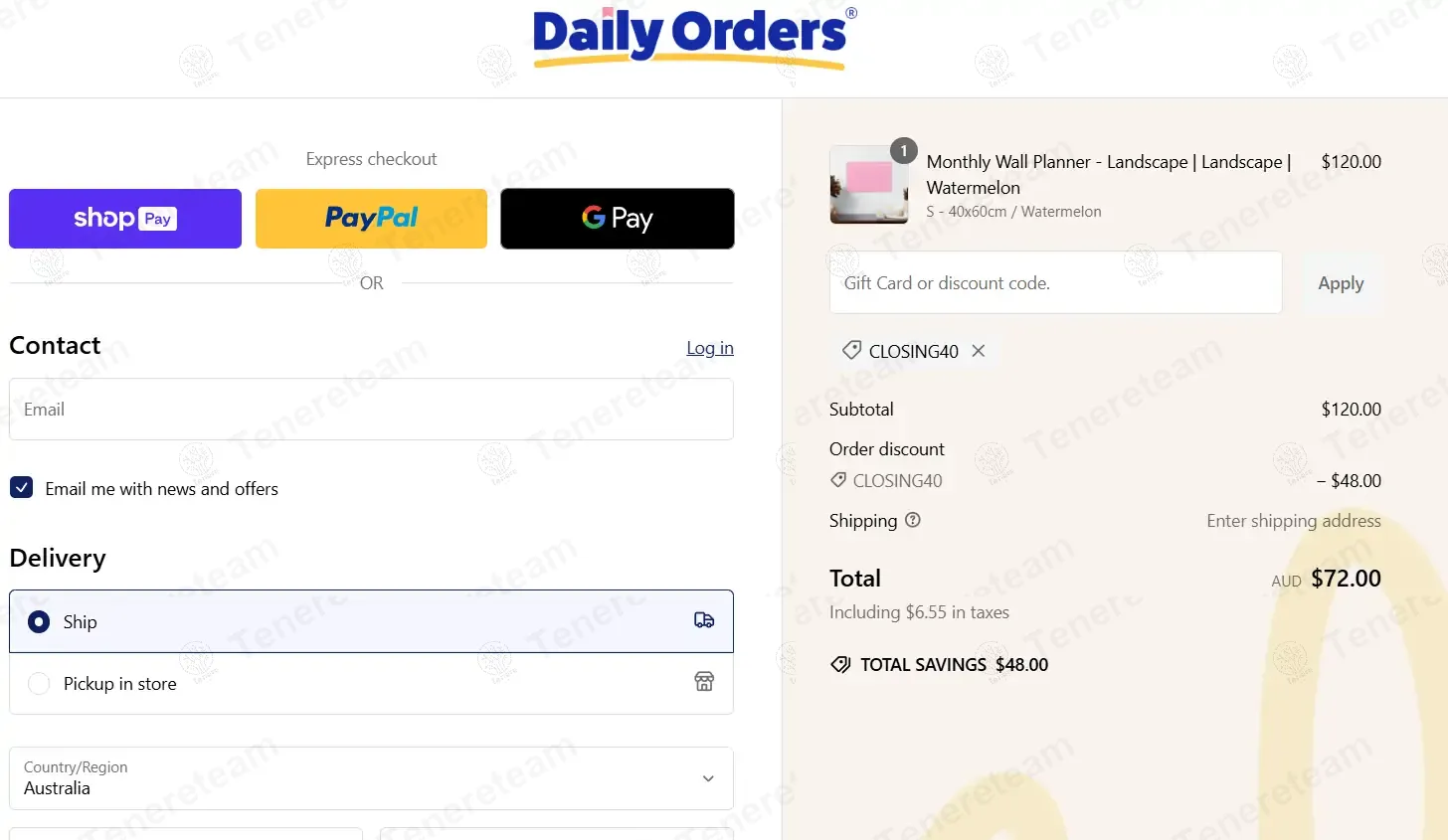 Daily Orders Australia coupon code: 40% off with CLOSING40. Tested and valid as 1 year ago.