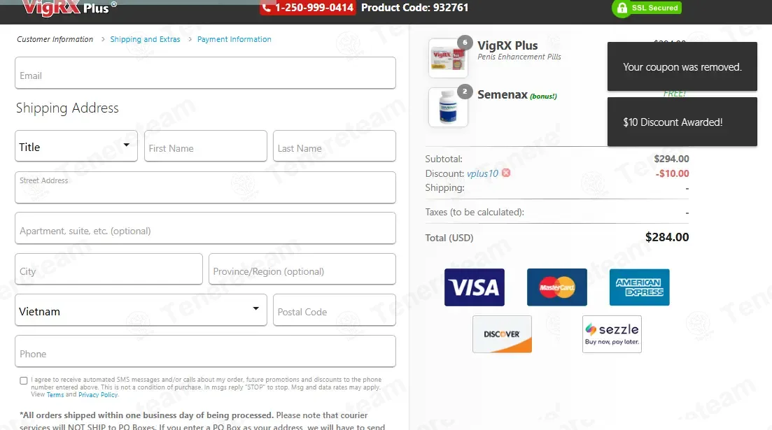 VigRX Plus coupon code: $10 off with VPLUS10. Tested and valid as 1 month ago.